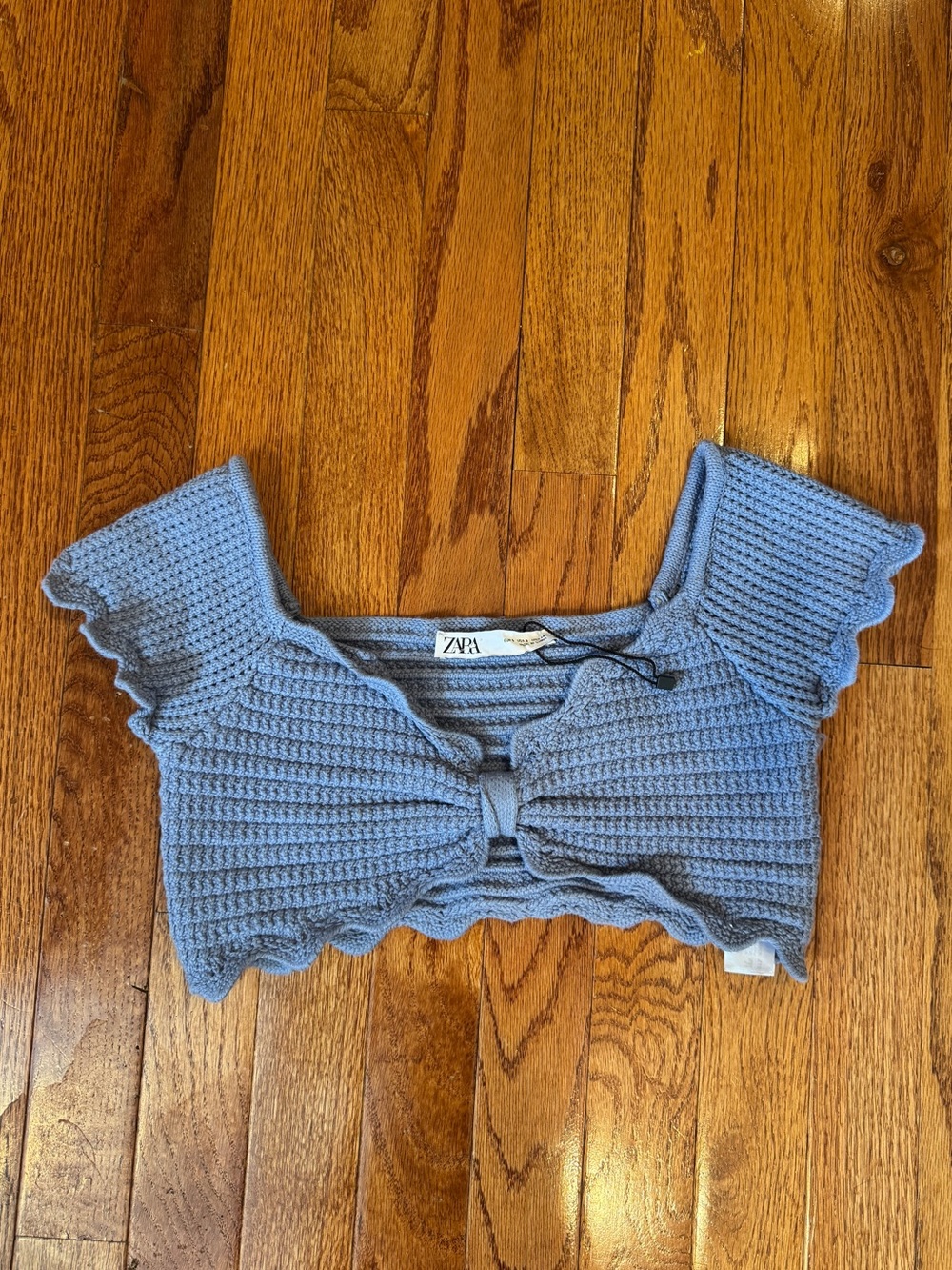 Zara Blue Scallop-Edge Crop Top
